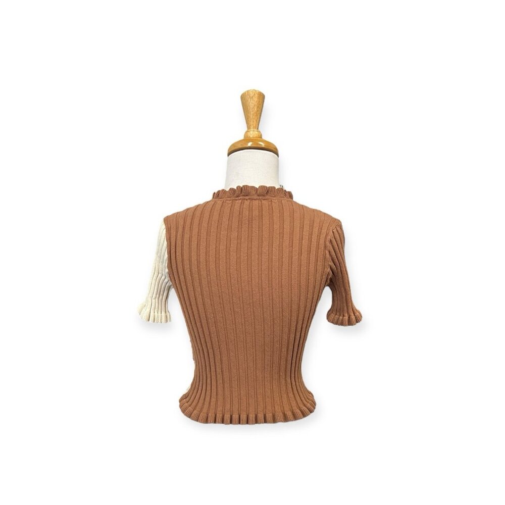 Two-Tone Ribbed Cardigan Sweater - Picture 3 of 8